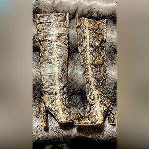 thigh high snakeskin boots chunky heel (perfect for 7 1/2 feet